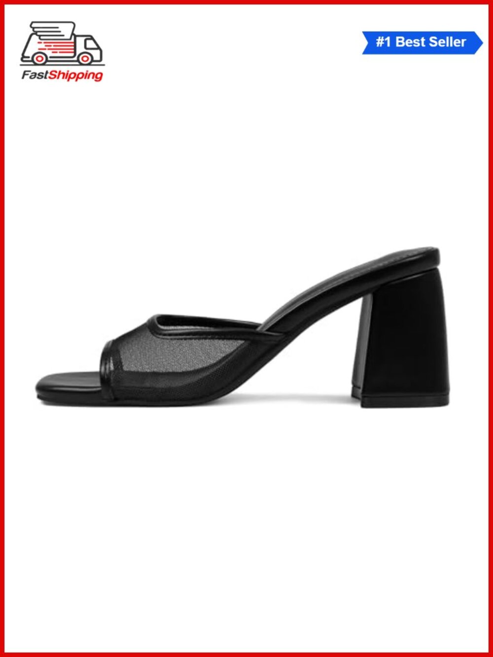 ✨Women's Block Heel Mesh Sandals Square Toe Slip On Mule Dressy Casual Shoes